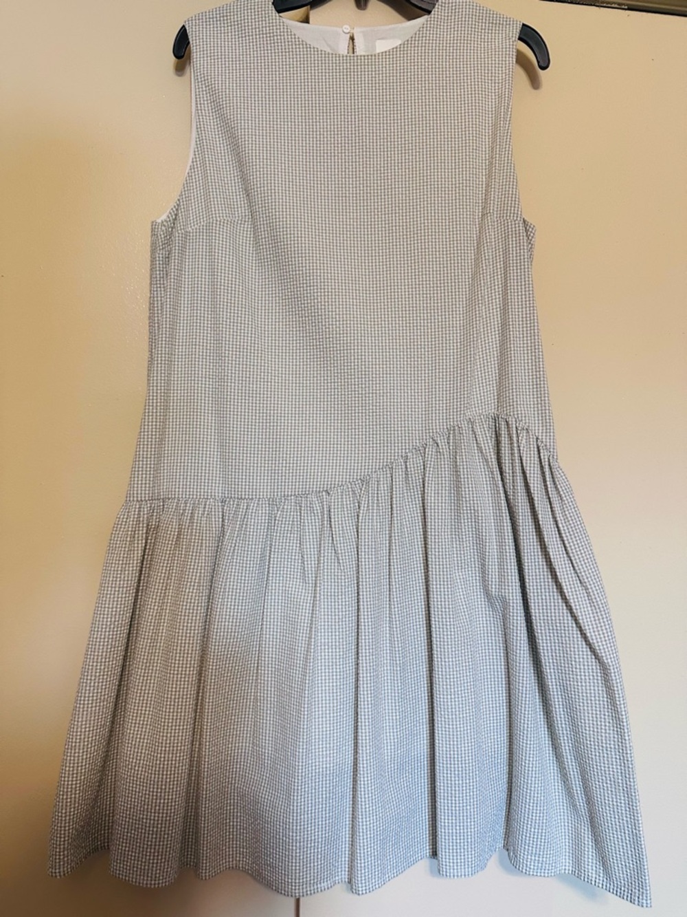 H&M Light Gray Gingham Sleeveless Drop-Waist Dress